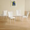 Modern minimalist dining chair, white PU leather curved back and seat cushion, white metal chair legs, suitable for dining room, bedroom