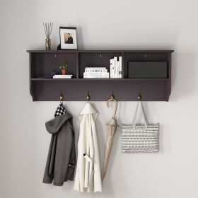 White Entryway Wall Mounted Coat Rack with 4 Dual Hooks Living Room Wooden Storage Shelf (Color: Espresso, Material: MDF)