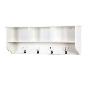 White Entryway Wall Mounted Coat Rack with 4 Dual Hooks Living Room Wooden Storage Shelf (Color: White, Material: MDF)