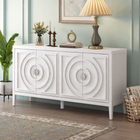Retro Sideboard door with Circular Groove Design Round Metal Door Handle for Entrance,Dinning Room,Living Room (Color: White, Material: MDF)