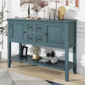 Cambridge Series Ample Storage Vintage Console Table with Four Small Drawers and Bottom Shelf for Living Rooms,Entrances and Kitchens (Color: Dark blue, Material: Solid Wood+MDF)