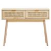 Rattan Console Table with 2 Storage Drawers, Rattan Entryway Table with Natural Rattan Sliding Door, Console Sofa Table for Living Room, Study