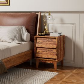 2 Set Nightstands Features Vintage-style and Bevel Design, Made of MDF, Mid Century Modern Nightstand, Night Stand for Bedroom (Color: Brown, Material: MDF)