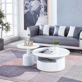 2 Pieces White MDF Round Coffee Table Set for Living Room, Bedroom (Color: as Pic)