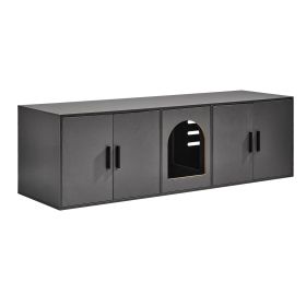 Cat Litter Box Enclosure for 2 Cats, Litter Box Furniture Hidden with Double Rooms, Wooden Cat Box Cabinet Fit Most of Litter Box (Material: Particle Board, size: 57.9 in)