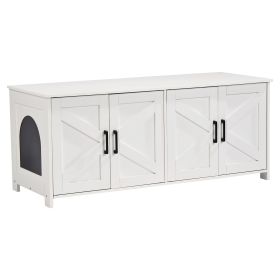 Cat Litter Box Enclosure for 2 Cats, Litter Box Furniture Hidden with Double Rooms, Wooden Cat Box Cabinet Fit Most of Litter Box (Material: Particle Board, size: 47.2 inches)