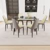 51" 6 person glass dining table set, kitchen set with black metal leg dining table and chairs