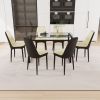 51" 6 person glass dining table set, kitchen set with black metal leg dining table and chairs
