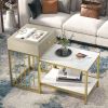 2 Pieces Modern Nesting Coffee Table Set with Drawer and Shelf