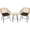 3 Pieces Rattan Furniture Set with Cushioned Chair Table