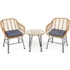 3 Pieces Rattan Furniture Set with Cushioned Chair Table