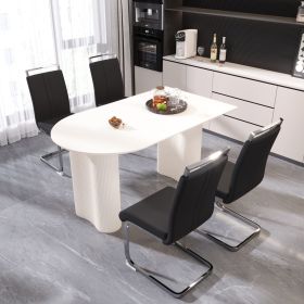 63 "medieval modern cream style MDF dining table and PU armless dining chair set 4. Assemble Desktop and Silver plated metal leg dining chair set (Cloro: White+Black+4IN1)