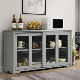 Sideboard Buffet Cupboard Storage Cabinet with Sliding Door (Color: Gray)