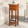 2 Tier Slim Nightstand Bedside Table with Drawer Shelf
