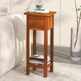 2 Tier Slim Nightstand Bedside Table with Drawer Shelf (Ccolor: Natural)