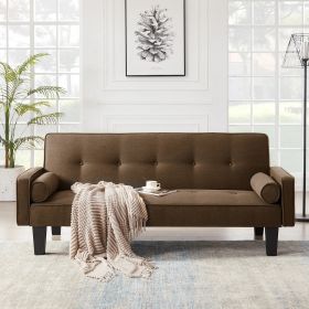 fabric sofa, medieval love seat sofa furniture, with pillows, living room button tufted sofa, pull point design (Main Material: Fabric, Main Color: Brown)