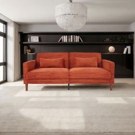 Corduroy, Modern Sofa With Two Pillows, Suitable For Living Room, Lounge (Color: Orange)