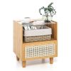 Simple Retro Bamboo Rattan Nightstand with Drawer