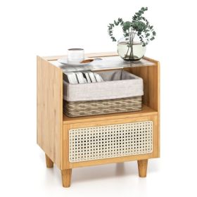 Simple Retro Bamboo Rattan Nightstand with Drawer (Color: Natural, Type: Nightstand)