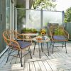 3 Pieces Rattan Furniture Set with Cushioned Chair Table