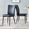 Modern minimalist dining chairs, black PU leather curved backrest and seat cushions, black metal chair legs, suitable for restaurants, bedrooms