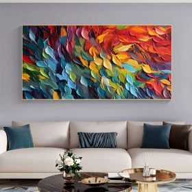 Handmade Oil Painting Original Colorful Feathers Oil Painting On Canvas Large Wall Art Abstract Colorful Painting Custom Painting Living room Home Wal (Style: 1.0, size: 50x100cm)