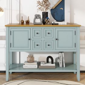 Cambridge Series Ample Storage Vintage Console Table with Four Small Drawers and Bottom Shelf for Living Rooms,Entrances and Kitchens (Color: Lime White, Material: Solid Wood+MDF)