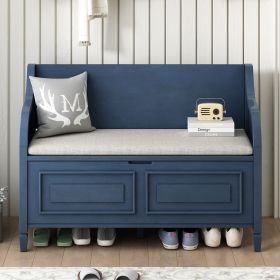 Rustic Style Solid wood Entryway Multifunctional Storage Bench with Safety Hinge (Color: Antique Navy, Material: MDF)