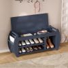 Retro Multifunctional Storage Bench with Cushion and Curved Side Panel for Entrance and Living Room