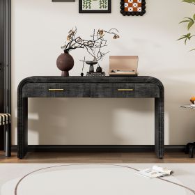 Unique Retro Silhouette Console Table with Open Style,Two Top Drawers for Entrance,Dinning Room,Living Room (Color: Antique Black, Material: MDF)