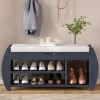 Retro Multifunctional Storage Bench with Cushion and Curved Side Panel for Entrance and Living Room
