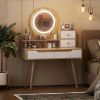 Makeup Vanity Desk with 3 Adjustable Lighted Mirror with solid wood table feet