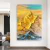 Handmade Large Golden Mountain Oil Painting;  Textured Acrylic Painting Modern Landscape Modern Wall Art Living Room Home Decor