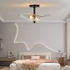 Ceiling Light Fixtures Flush Mount Indoor Outdoor Ceiling Light with Water Ripple Glass Shade for Hallway Kitchen Bedroom Porch Living Room(Black)