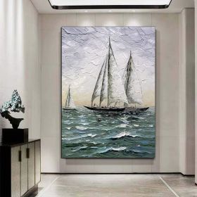 Hand Painted Impressionism Sunrise Seascape Abstract Oil Painting Canvas Art Poster Picture Wall House Decoration Mural (size: 150x220cm)