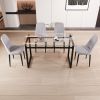 51" 4 person glass dining table set, kitchen set with black metal leg dining table and chairs