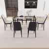 51" 6 person glass dining table set, kitchen set with black metal leg dining table and chairs