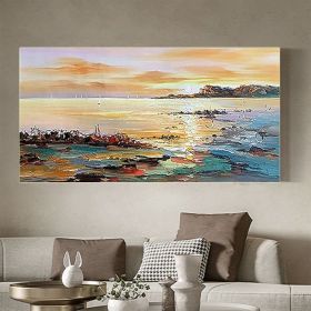 Hand Oil Painting Canvas Wall Art Decoration Abstract Seascape Painting Colorful Seaside Sunset for Home Living Room hallway bedroom luxurious decorat (size: 100x150cm)