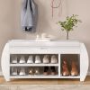 Retro Multifunctional Storage Bench with Cushion and Curved Side Panel for Entrance and Living Room