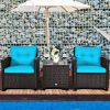 3 Pieces Rattan Patio Furniture Set with Washable Cushion