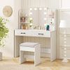 Vanity Set with Lighted Mirror and Stool with Power Outlet