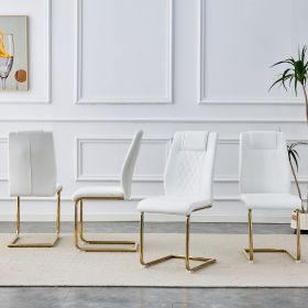 Modern dining chairs, dining room chairs, and golden leg cushioned chairs made of artificial leather, suitable for kitchens, living rooms, bedrooms (Color: as Pic)