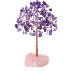 1pc Natural Crystal Tree Crystal Hair Ore Fluorite Base Rich Tree Chakra Amethyst Powder Crystal Ornaments (Color: Pink)