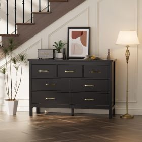 7 Drawer Dresser for Bedroom, Storage Cabinet With Metal Handles, Modern Closet Of Drawers for Living Room (Color: Black)