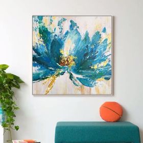 100% Handmade Abstract Oil Painting Top Selling Wall Art Modern Minimalist Blue Color Flowers Picture Canvas Home Decor For Living Room No Frame (size: 70x70cm)