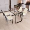 51" 4 person glass dining table set, kitchen set with black metal leg dining table and chairs