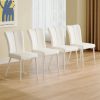 Modern minimalist dining chair, white PU leather curved back and seat cushion, white metal chair legs, suitable for dining room, bedroom
