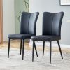Modern minimalist dining chairs, black PU leather curved backrest and seat cushions, black metal chair legs, suitable for restaurants, bedrooms