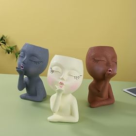 1pc Funny Figure Flower Pot; Resin Flying Kiss Girl Planters Vase Tabletop Decoration; For Indoor Outdoor Garden Home Decor (Color: Grey)