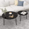 27.56" Round Nesting Coffee Table Set of 2, Circular Nesting End Table Set, Round Marble Tabletop, and Sturdy Metal Base for Living Room, bedroom